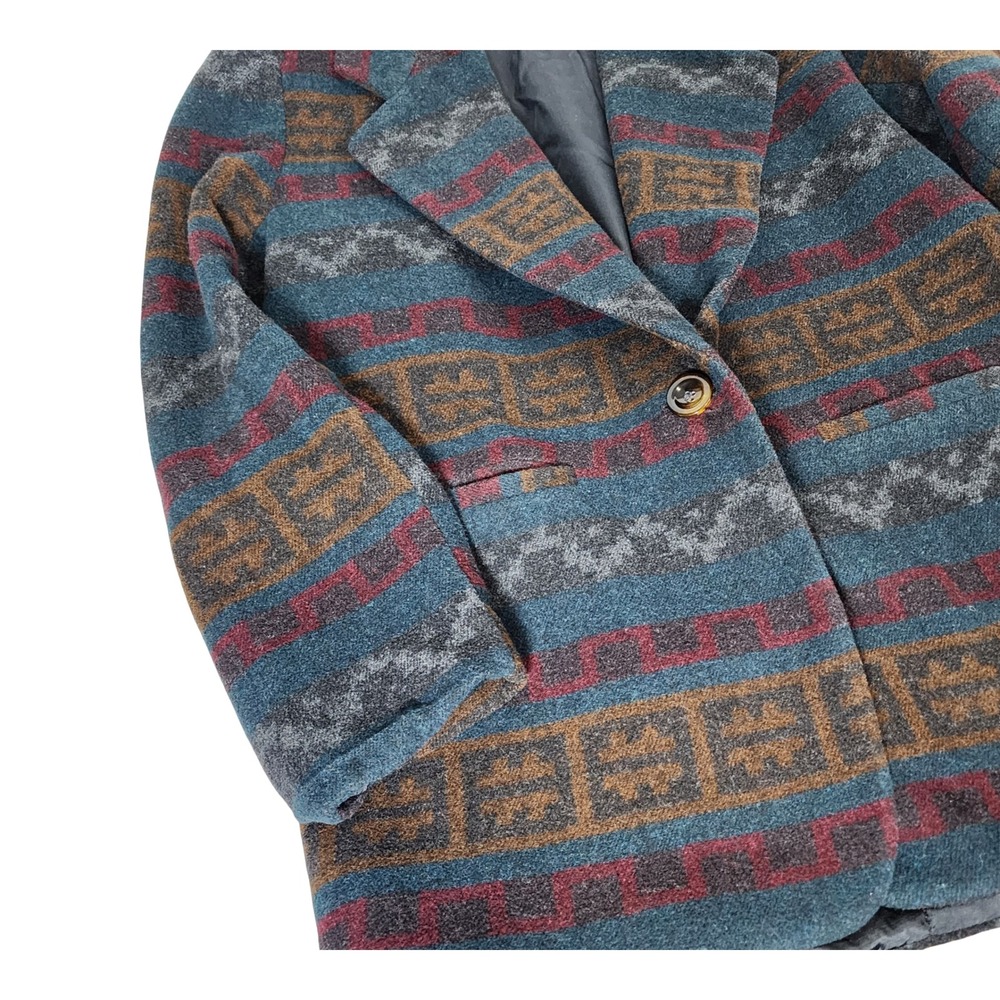 Braetan Vintage Southwestern Wool Blend Geometric Blazer Coat Blue Rust Large - Picture 2 of 8